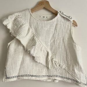 Asymmetrical Ruffle Detail Tweed Sleeveless Top